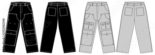 Utility Cargo Trousers Technical Fashion Drawing Front Back View
