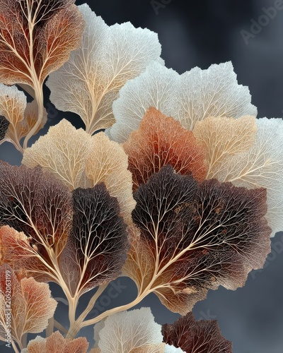 Abstract Crystalline Leaves in Brown Beige and White