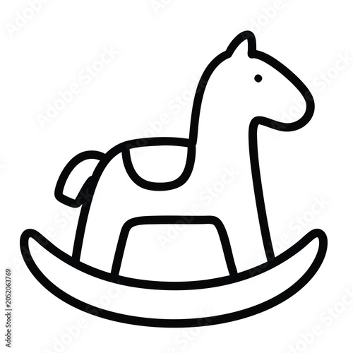 Simple line art illustration of a classic rocking horse toy.