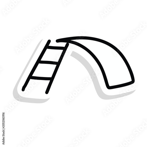 Simple line art illustration of a playground slide with ladder.