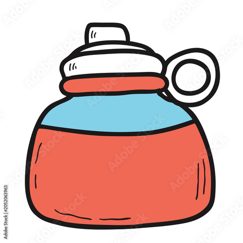 Cute cartoon style hand drawn illustration of a small water canteen.