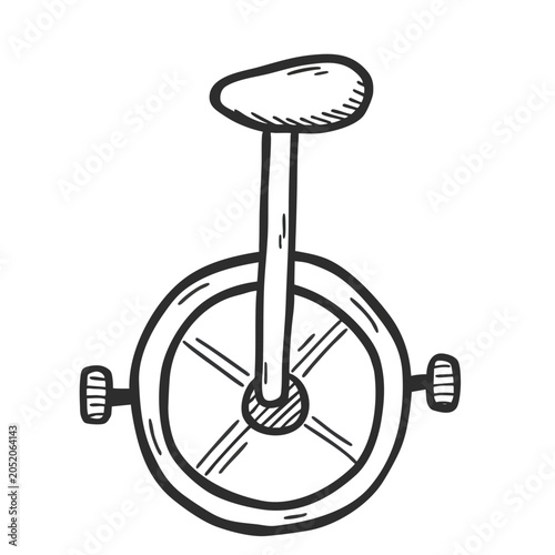 Hand drawn doodle illustration of a circus unicycle.