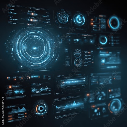 Abstract Digital Interface with Glowing Blue and Orange Elements