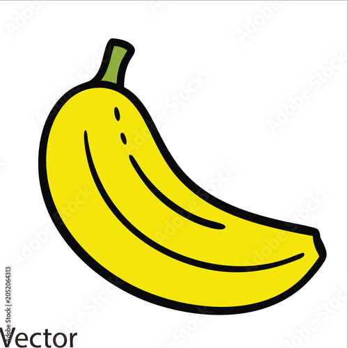 A single yellow banana vector illustration in a cartoon style.