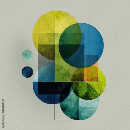 Abstract Geometric Composition with Overlapping Circles and Squares