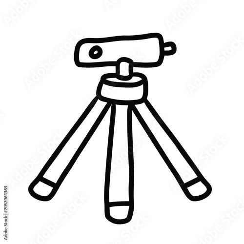 Simple hand drawn doodle of a camera tripod.