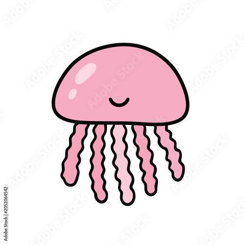 Cute cartoon pink jellyfish illustration for kids.