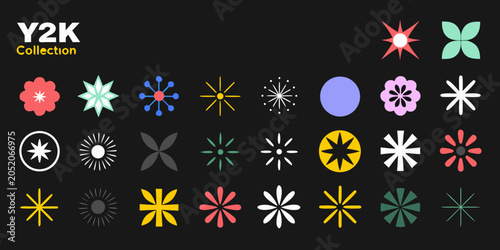Bild auf Leinwand Geometric floral ornament collection vibrant y2k style vector illustration on bl