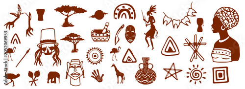 Fotografie Han drawn African tribal and voodoo spiritual elements collection illustration