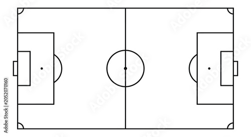 Schilderij op canvas Soccer Field Diagram With Goals And Center Circle Silhouette