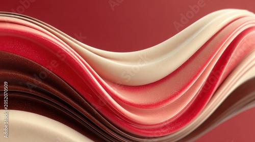 Abstract Swirling Ribbons in Red Pink Brown and Off White