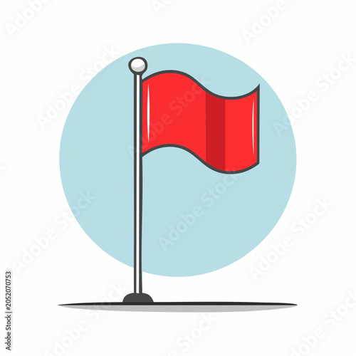 Red flag on a pole with a light blue circle background