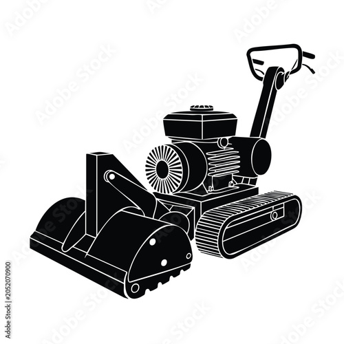 Foto Sturdy walk behind tractor or tiller for gardening and farm soil tillage