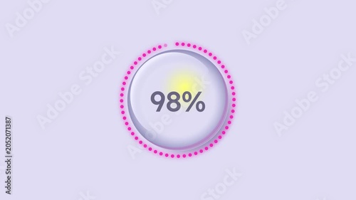 Pink dotted glass circle percent loading animation. System scan animated percentage progress indicator for light theme. Workflow goal. Modern UI. Circular loader icon. HD video with alpha channel