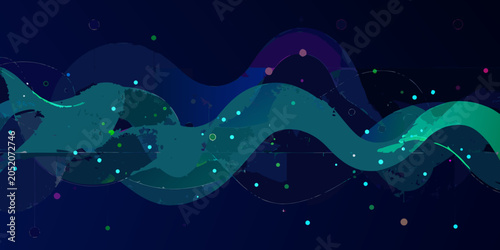 Billede på lærred Wave pattern vector illustration with gradient teal and blue hues on a dark back