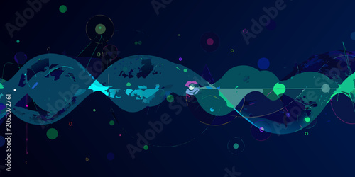 Tableau sur toile Wave pattern with scattered circles and geometric shapes a digital vector illust