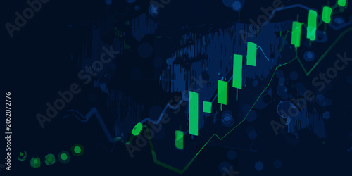 Schilderij op canvas Financial chart pattern with green and blue hues a digital vector illustration c