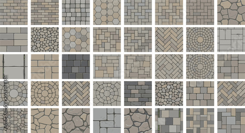 Cuadro en lienzo Paving Stone and Pavement Texture Seamless Vector Pattern Set for Walkways, Pati
