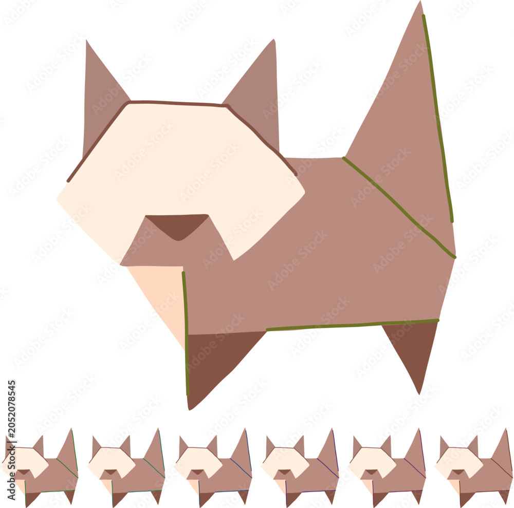Fototapeta premium frog origami animals cartoon. rabbit elephant, swan butterfly, dog fish frog origami animals sign vector
