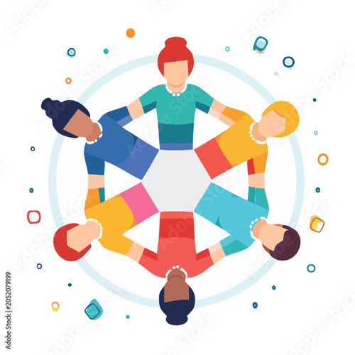 Diverse group of people holding hands in a circle