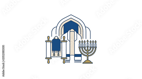 Tablou pe pânză Jewish Ritual Items with Architectural Background Design