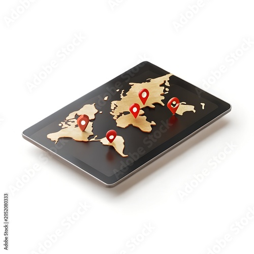 Digital Travel Map App with Location Pins Isolated playing cards and poker chips