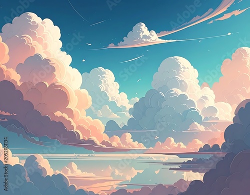 Serene cloudscape with blue sky.