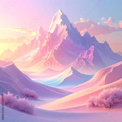 Serene desert mountain landscape at sunset.
