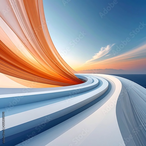 Vibrant abstract curved road landscape design.