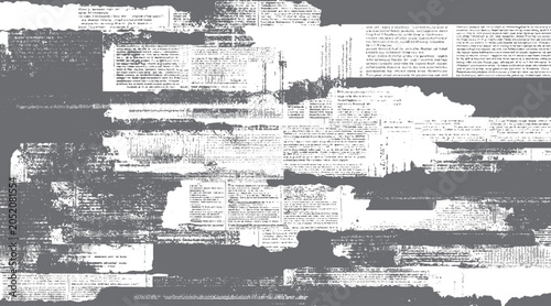 Εκτύπωση καμβά Distressed newspaper pages with torn edges and grey overlay texture ripped