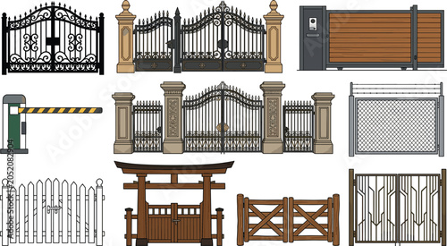 Foto Gate and Fence Collection with Ornamental Iron Gates, Wooden Barriers, Security