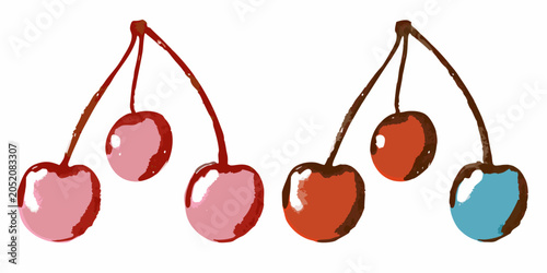 Foto Watercolor cherry pairs in four color variations on white background
