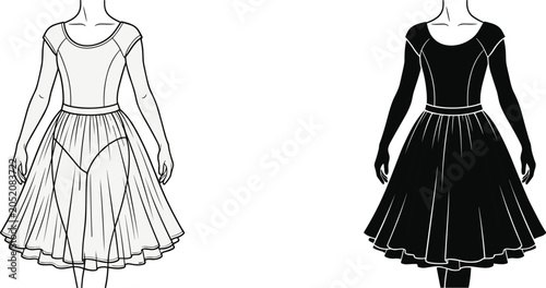 Foto Black and white line dresses, two female figures in different outfits line black