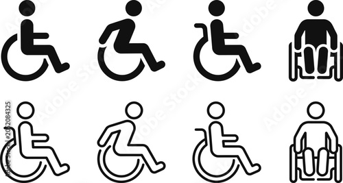 wheelchair icon with accessibility sign style, minimalist black pictogram for disability