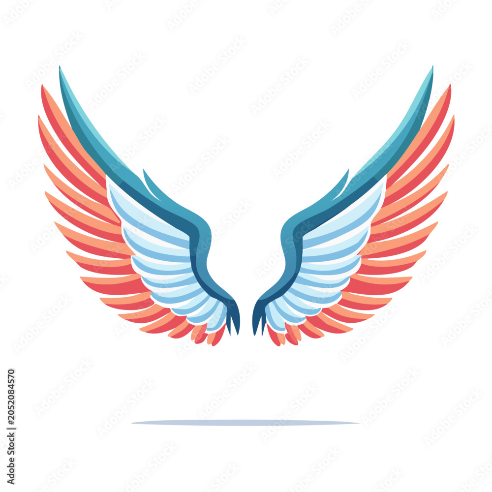 Fototapeta premium Stylized pair of wings with blue and orange feathers