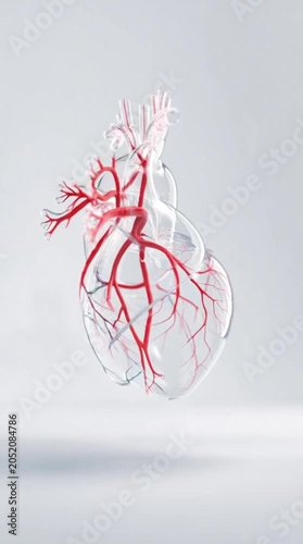 Transparent human heart with red blood vessels anatomy 3D illustration medical science concept background