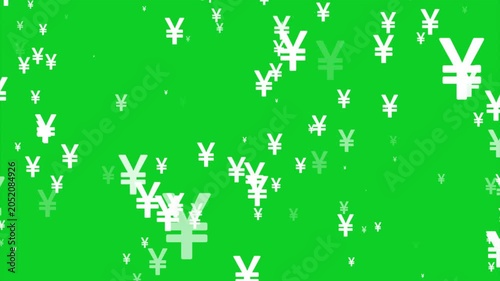 2D Chinese yuan yen currency sign particle animation with camera zoom burst effect on high speed lines background.