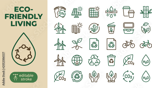 Bild auf Leinwand Eco-friendly living line icon set