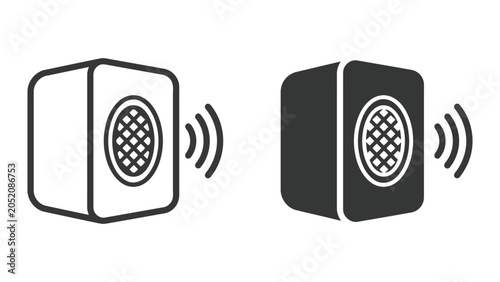 Audio speaker sound system icon set with outline and solid versions for music apps and multimedia interface