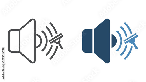 Fotografie Audio speaker volume sound icon set with outline and solid blue style for multim