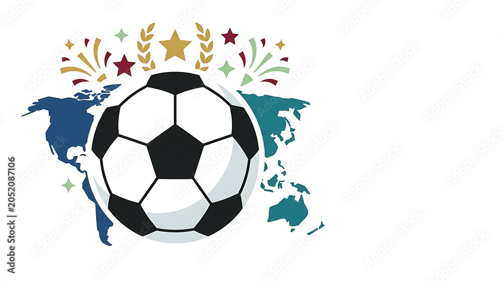 Fototapeta premium Global Soccer Championship Ball with World Map and Celebration Elements Illustration