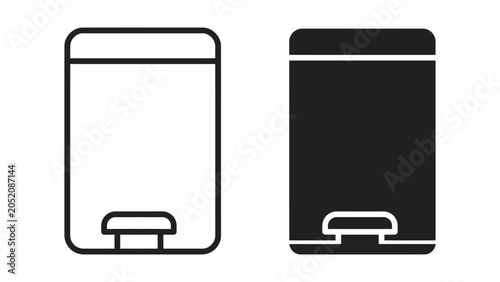 Photos Tall pedal waste bin icons in outline and solid black vector style for household