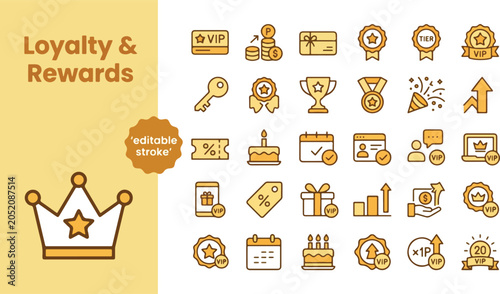 Fotografía Loyalty and rewards line icon set