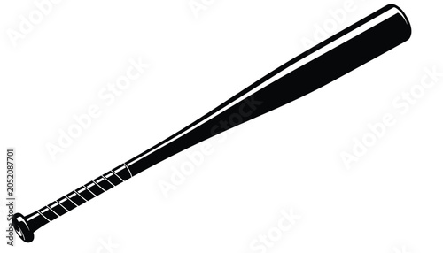 Classic black baseball bat with a textured grip handle, isolated on a clean white background in a diagonal position.