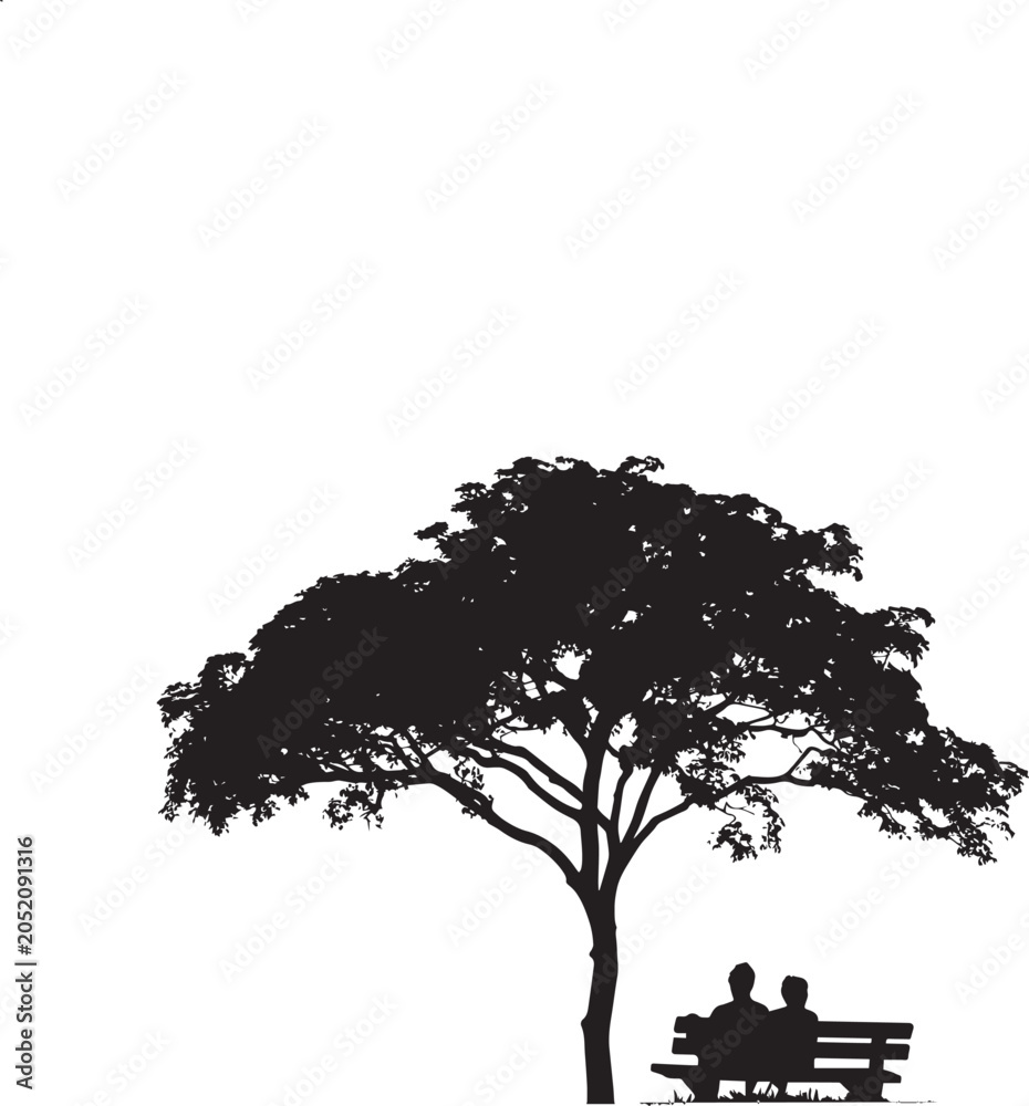 Fototapeta premium Black Silhouette Tree with Branches and Leaves Vector Illustration