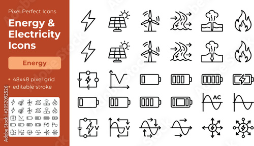 Foto Energy & electricity line icon set