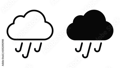 Obraz na plátne Rainy weather cloud icon set featuring precipitation drops in linear and solid b