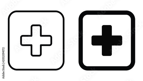Εκτύπωση καμβά Medical plus sign icon set enclosed in a rounded square frame in both outline an