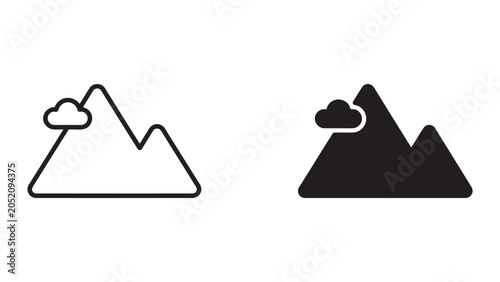 Billede på lærred Mountain peak with cloud icon set representing high altitude and weather conditi
