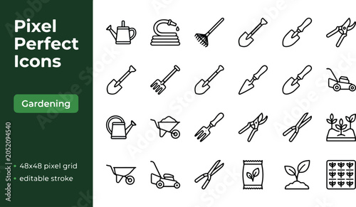 Canvas Print Gardening line icon set